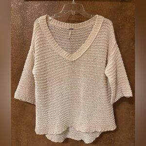 Free People Cream / Ivory Chunky Open Knit 3/4 Sleeve V-Neck Sweater Size Small